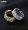 Jinao New Design Gold Silver Color Plated Micro Paved 2 행 체인 Big Zircon 반짝이는 힙합 손가락 반지 여성 여성 8166393