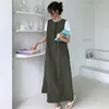 Vestidos casuais coreano algodão linho mulheres vestido sem mangas tanque vestidos feminino o pescoço solto maxi robe sundress harajuku streetwear p799