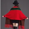 Winter Spring Women's Luxury Warm and Thicked Cape Shawl Coat Girls Woolen Sweaters Långärmad rand Kap Jacquard Tassel med yttre sjaljackan Outwear