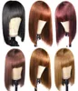 Ombre Colored Straight Short Wig Peruvian Short Bob Wigs with Bangs Indian Human Hair None Lace Wigs Brazilian Human Hair Wigs56744388713