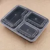 Take Out Containers 10pcs Disposable Meal Prep 3-Compartment Microwave Safe Food Storage (Black With Lid)