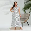 Casual klänningar Elegant plus-storlek Polka Dot Dress V-ringen Ice Silk Pit Strip High Stretch Elastic Midje Halter