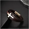 Charm Bracelets Handmade Black Brown Color Rope Braided Leather Alloy Cross Retro Adjustable Jewelry For Men Women Drop Delivery Dhu2G