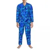 Men's Sleepwear Green Geo Print Pajama Sets Autumn Checkered Soft Daily Couple 2 Pieces Vintage Oversized Nightwear Birthday Present