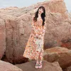 Klänningar 2023 vår gravid kvinna vacker klänning koreansk stil vneck hög midja blommig moderskap strand klänning chiffong klänning maxi klänning