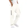 Calças masculinas longas sweatpants mens casual cintura cor esportes chapéu multi tecido bolso pé corda sólida rua carga gravata