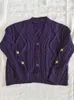 Damen Strick Vintage Star bestickter dunkelviolett gestrickter Strickjacken Y2K Streetwear Loous V Hals Langer Pullover