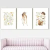 Paintings Nursery Woodland Wall Art Squirrel Deer Canvas Painting Flower Posters And Prints Little Forest Animals Pictures For Liv219U