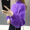 Suéter feminino gola alta malha top para mulheres pulôver gola alta roxo tendência feminina 2024 tops altos harajuku moda venda