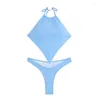 Women's Swimwear Women Low Waisted Triangle Bikini Set Summer Halter Biquinis Padded Two Pieces Swimsuit Sexy Bathing Suit Korea Style