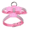 Bling Rhinestone Pet Puppy Dog Harness Velvet Leather Leash for Small Dog Puppy Cat Chihuahua Pink Collar Pet Products AB1268A