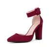 Klänningskor 2024 Kvinnor Pumpar Fashion Party Wedding Super Square High Heel Pointed Toe Red Wine Ladies Storlek 34-43