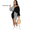 Färg Patchwork Women Fitness Tracksuit Långärmad dragkedja från Shoulder Crop Top Shorts Home Suit Two Piece Set Plus Size S-3XL240311