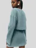 女性用スリープウェアマーサキキファッションセットセクシーなVネックパジャマ長袖レースアップナイトウェアブルーショートスカートレディーススーツ