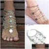 Anklets Bohemian Vintage Sier Mtilayer Coin Flower Charms Anklet Bracelets Women Foot Jewelry Drop Delivery Dhgarden Dhwmi