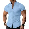 Men's Casual Shirts Stand Collar Shirt Solid Color Stylish Cardigan For Summer Business Wear