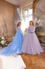 Robes de fille robe de fleur bleue pour mariage brillant Applique manches longues Tulle dentelle enfants princesse fête Pageant robes de bal