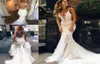 Pallas Couture 2020 Abiti da sposa da spiaggia a sirena con strascico floreale lungo in pizzo Custom Make Vneck Lunghezza intera Fishtail da sposa Go3486210