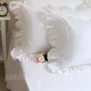 1ピースプリンセスピュアホワイトダブルレイヤーレース炎の綿の結婚式ピュアコットンベッド枕カバー枕カバーフォール装飾240306