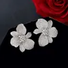 FXLRY Design Moda Cor Dourada Cubic Zirconia Big Flower Stud eEarring para Mulheres Casamento Noiva Joias 240228