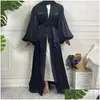 Etnische kleding Kimono Abaya Glanzend satijn Zomer Eenvoudige ballonmouwen Moslim Hijab-jurk S Effen open abaya's voor vrouwen Dubai Drop Deli Otl4H