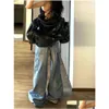 Damenhosen Capris Damenhosen Y2K Frauen Vintage Streetwear Koreanische Baggy Blue Jeans Hohe Taille Gerade Weites Bein Denim Übergroß Dhqdv