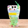 wholesale 500ml New Design Plastic Drink Packaging Bag Pouch for Beverage Juice Milk Coffee, with Handle and Holes for Straw LX0741 LL