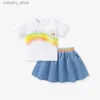 T-shirts Little Maven Ensembles pour bébés filles 2023 Été Vêtements pour enfants Survêtement Enfants Vêtements Ensembles Dessin animé Arc-en-ciel Hauts + Jupes Coton L240311