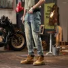 Jeans pour hommes Vêtements de travail Design Moto Mode Élastique Slim Fit Multi-poches Vintage Pantalon skinny en détresse