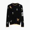 Herrtröjor Par Partröja Runda nacke Kontrast Färg Bird Sealed Jacquard Sticked Top Autumn and Winter Fashionable Casual Pullover