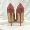 Kleidschuhe Rot Glitter Pailletten Frauen Sexy Spitzschuh Stiletto Pumps Glänzende High Heel Hochzeit Bridemaids Plus Größe 45 LF030 ROVICIYA