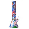 Impression verre Bong narguilé conduites d'eau en verre bécher recycleur 10 pouces bongs dab plate-forme brûleur à mazout cendrier barboteur 14mm bol LL