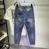 Mäns jeans herrar sommaren rippade tunt mode tryckt smal passande mager märke 2024 mikro harem ankel längd stretchy byxor