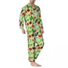Męska odzież sutowa wegetariańska jesienna modna zielona zielona awokado luźne duże piżamę zestawy męskiego długiego rękawu Kawaii Night Design garnitur domowy
