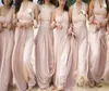 Sexy estilo conversível praia vestidos de dama de honra júnior império longo blush rosa plissado chiffon praia vestidos de dama de honra 20194069053