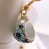 Dangle Oorbellen Modern handgemaakt keramisch bekerontwerp voor vrouwen Blauw Wit Emaille Trendy Gouden Kleur Cadeau Groothandel