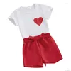 Kläderuppsättningar Småbarn Spädbarn Baby Girl Clothes Set Valentine S Day Kort ärm Hjärttryck T-shirt Shorts Kids 2 st.