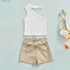 T-shirt ma baby 6M-4Y Bambino Bambino Neonate Vestiti Set Una spalla Crop Top Arco Pantaloncini Moda Abiti estivi D01 L240311