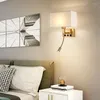 Wall Lamp European Simple Fabric Led White/Brown/Beige Gold-Bronze Sconce El Bedroom Bedside USB Reading Light