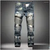 Men'S Jeans Mens Jeans Died Stretch Ripped Biker Men Hip Hop With Holes Punk Denim Trousers Drop Delivery Apparel Men'S Clothing Dhhqq