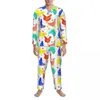 Men's Sleepwear Pajamas Man Colorful Chicken Bedroom Nightwear Watercolor Animal Print Two Piece Casual Pajama Sets Cute Oversized Home Suit