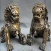 Chinois Chine Folk Cuivre Porte Fengshui Guardion Foo Fu Chien Lion Statue Pair237W