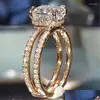 클러스터 반지 Diwenfu 18K 골드 더블 데크 다이아몬드 크라운 토프 린스 anillos bague diamante bizuteria for anel ring box drop otzjq