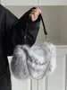 JIAERDI-Bolso de mano Vintage Y2K para mujer, cadena de otoño para niñas, bolso de hombro suave de felpa, bolso de axila gris Harajuku, estético 240226