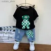 T-shirts Neue Verkauf Sommer Baby Jungen Kleidung Sets Tops bär T-shirt + Kurze Hosen 2 Stück Set Kinder Jungen alter 4 5 6 7 8 9 10 12 Jahre L240311