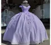 Lavendel bling paljett spets söt 16 quinceanera klänningar från axeln 3d blommor applikation pärlor korsett klänning vestidos de 15 anos6913116