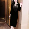 Casual Dresses 2024 Black Velvet Sequins V-Neck Long Dress Women Luxury Elegant Dance Party Autumn Winter Korean Vintage Evening