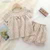 Kleidungssets Kleidungssets Mädchen Sommeranzüge Kleidung Baby Kurzarm Musselin Baumwolle Blumenhemd Shorts Outfits Kinder Kleid Hosen Sets 05T ldd240311