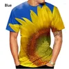 Camisas masculinas 2024 Girassol Planta Flor 3D Impressão T-shirt e Moda Feminina Verão Casual Manga Curta