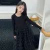 Big girls tiered gauze cake dresses old kids long sleeve splicing lace tulle long dress teenagers princess clothes Z7105